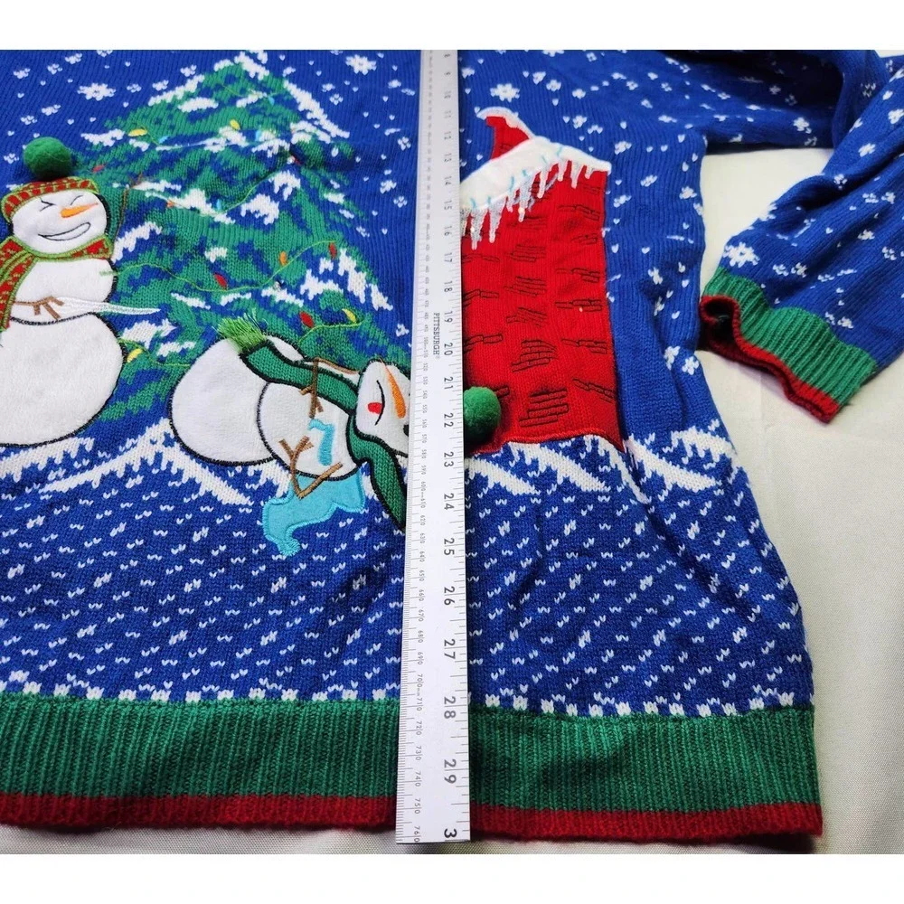 Jolly Sweaters Light Up Ugly Christmas Sweater Mens XXL Blue Snowman Sequin LED